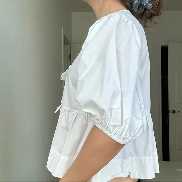 GANNI WHITE BOW BLOUSE - Picture 2 of 7